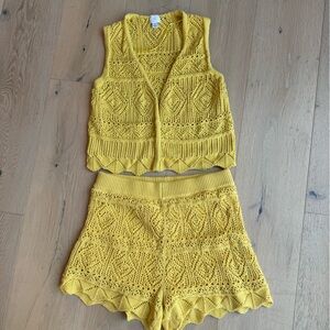 a new day Bright Yellow Knit Top and Skirt Set